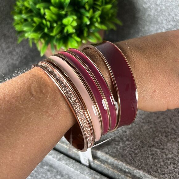 NWT Charming Charlie Rose Gold Bangle Bracelet Set Boho Hippie Fashion Jewelry - Picture 4 of 4